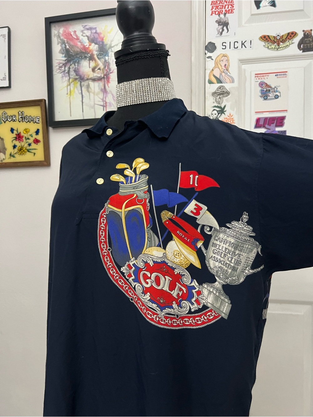 Men's Navy Golf Graphic Polo Shirt